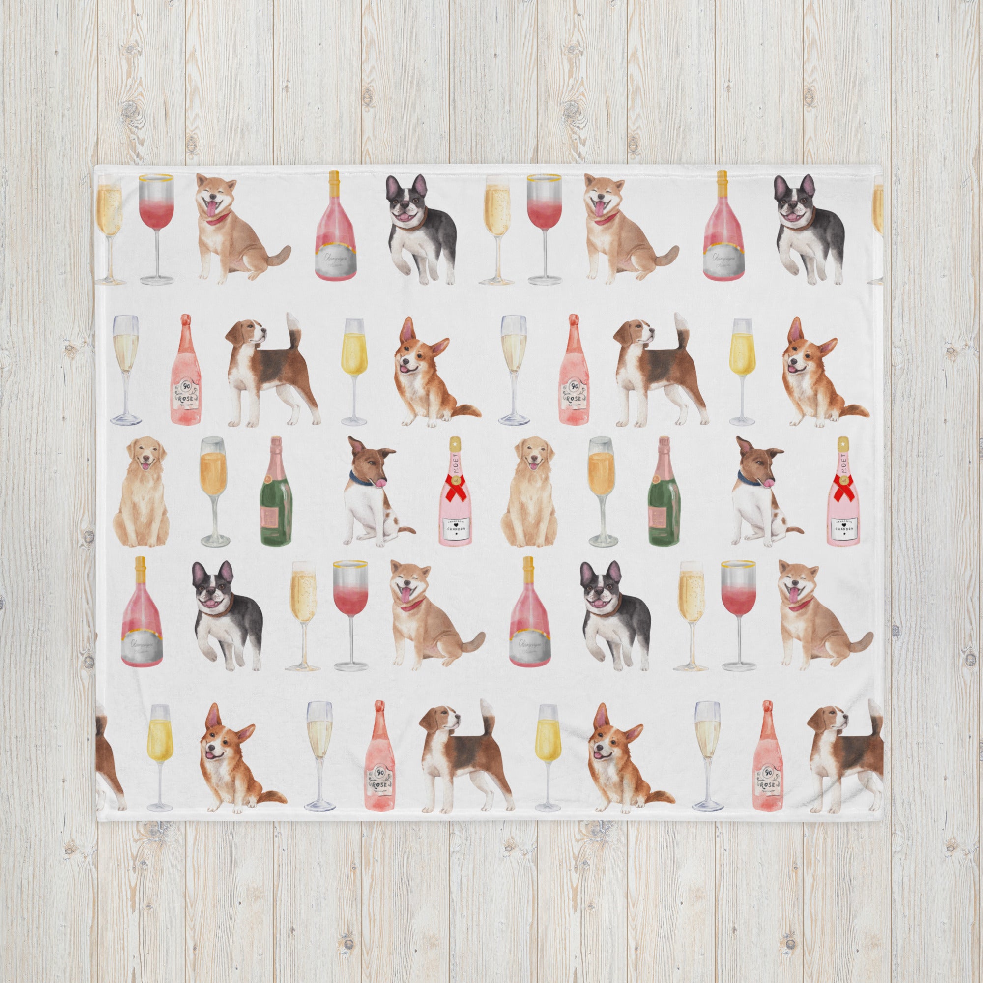 Champagne & Dogs Throw Blanket - ChampPaws