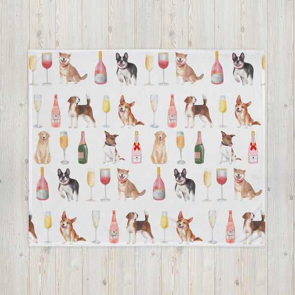 Champagne & Dogs Throw Blanket - ChampPaws