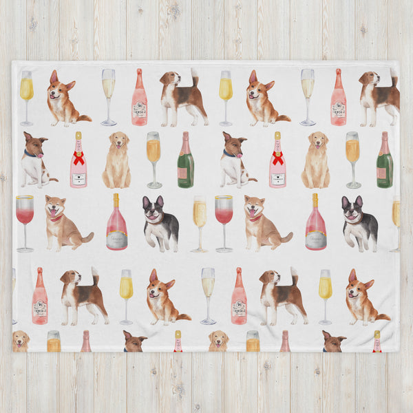 Champagne & Dogs Throw Blanket - ChampPaws